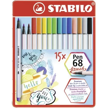 STABILO Pen 68 Brush - 15 szín - válogatott - vízbázisú tinta - Németország - felnőttek és gyerekek