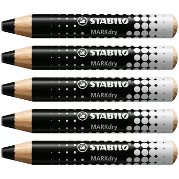 STABILO MARKdry szárazon törölhető marker fehér táblához fekete, 5 darabos csomag