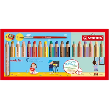 STABILO Woody 3-in-1 Multi-Talent toll 7,6 cm 18 darabos pasztellkészlet ecsettel