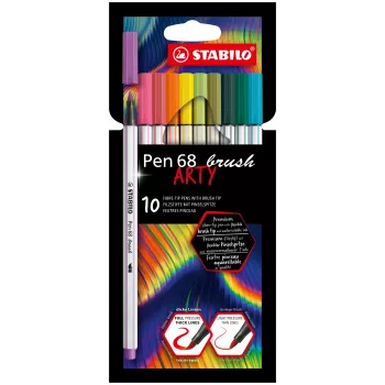 STABILO Pen 68 Brush ARTY Edition ecsetfilctoll-készlet – 10 vegyes szín karton tokban