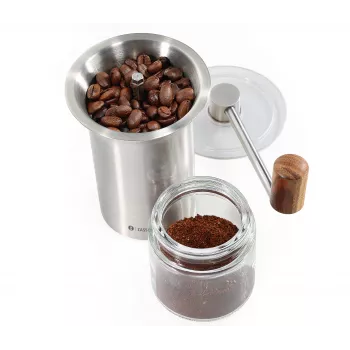 Zassenhaus BARISTA kávédaráló, nemesacél / üveg, kézi daráló kerámia őrlőművel