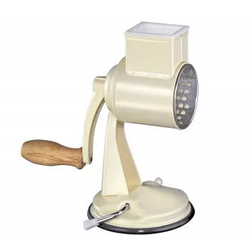 Zassenhaus Trommelreibe Classic krém – 3 dobos forgó reszelő rozsdamentes dobbal, tapadókoronggal, ergonomikus hajtókarral