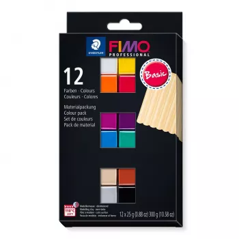 STAEDTLER FIMO 8043 gyurma készlet - 12 szín - fekete, kék, pezsgő, zöld, szürke, magenta, narancs, piros, terrakotta, lila, fehér, sárga - 12 x 25 g tégla - sütőben keményedő polimer gyurma - puha - 110 °C - 30 perc