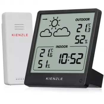KIENZLE Wetterstation Slim (15002) vezeték nélküli kültéri érzékelővel, LCD-kijelzővel, időjárás-előrejelzéssel, holdfázissal, ébresztővel