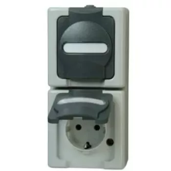 Heinrich Kopp 131456008 Schuko aljzat 2-es függőleges, fali, fekete/szürke, 250V, 16A