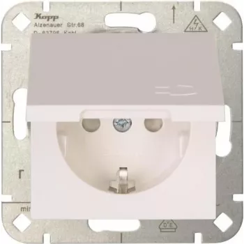 HEINRICH KOPP HK 07 1-es Schuko-aljzat billenőfedéllel, tisztafehér, süllyesztett, IP44, 250V/16A, 940129002