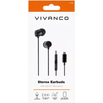 Vivanco sztereó USB-C fülhallgató, fekete (61752)