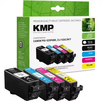 KMP kompatibilis tintapatron-készlet 4-es csomag fekete ciánkék bíbor sárga Canon PGI-525/CLI-526-hoz