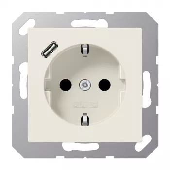 JUNG A 1520-18 C SCHUKO-aljzat 16 A USB-töltővel (JUNG Quick Charge) 1 x Type-C, Safety Plus, AS sorozat, fehér (ivory)