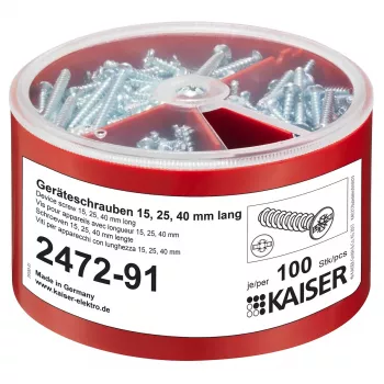 Kaiser Elektro 2472-91 készülékcsavar-válogatódoboz, 100 darab méretenként 3,2x15/25/40 mm