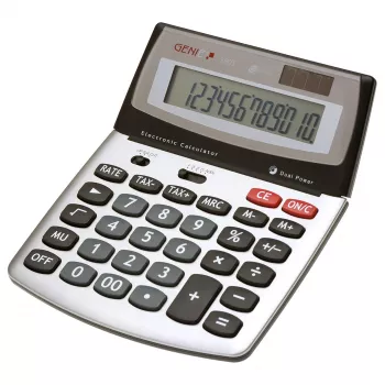 Genie 560 T asztali számológép - 12 jegyű - dönthető kijelző - kettős tápellátás (napelem és elem) - fekete/ezüst