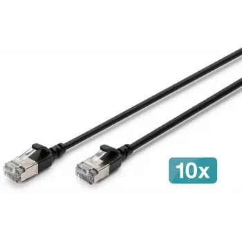 DIGITUS CAT 6A F-FTP Slim patch kábel, réz, LSZH, 1,5 m, fekete, 10 db