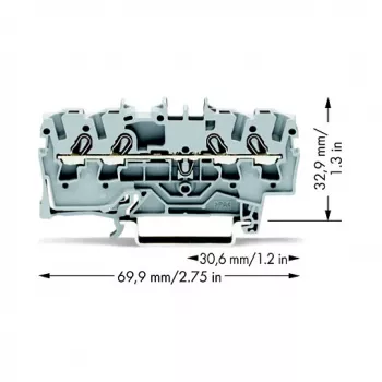 WAGO 2002-1401 átmenő sorkapocs, 4 vezetékes, 2,5 mm², Push-in CAGE CLAMP, 800 V, szürke