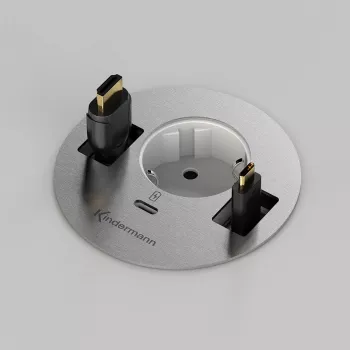 Kindermann CablePort table³ süllyesztett asztali csatlakozóegység 2x Schuko, 2x RJ45, 1x HDMI, 1x USB-A, ezüst/fekete