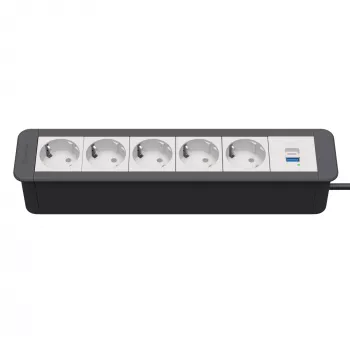 Kindermann CP Office Frame 6 foglalatos 5x tápcsatlakozó 1x USB-A töltő fekete (7551000325)
