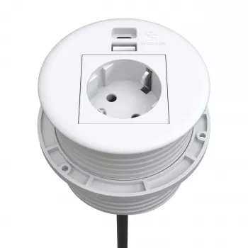 Kindermann CablePort Table fehér (STS-R90-2 fehér) - asztali csatlakozópanel 2x Schuko aljzattal