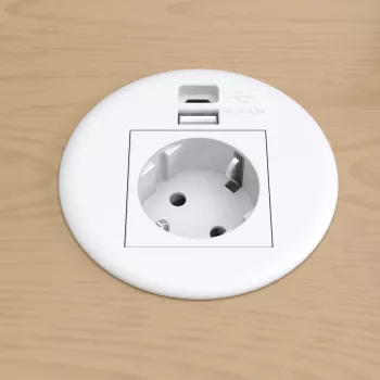 Kindermann CablePort Table fehér (STS-R90-2 fehér) - asztali csatlakozópanel 2x Schuko aljzattal