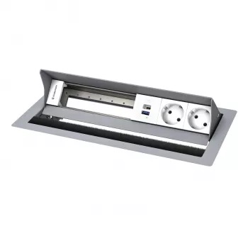 Kindermann CP Standard² 6 foglalatos asztali csatlakozópanel 2x aljzattal, 1x USB-A töltőcsatlakozóval, HDMI, RJ45