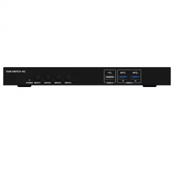 Kindermann KVM Switch 41C - 4 portos digitális KVM switch DVI-D, USB, audio, EDID-emulációval