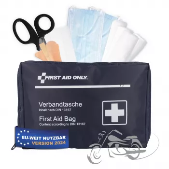 First Aid Only motorkerékpáros elsősegélykészlet DIN 13167 kék különféle kötözőszerekkel