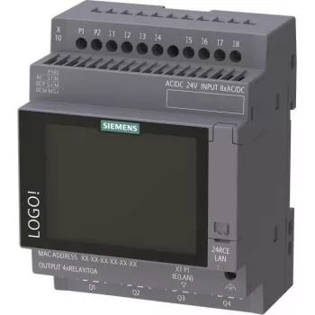 Siemens LOGO! 24 RCE logikai modul kijelzővel, 24V AC/DC, 8 digitális bemenet, 4 relékimenet, Ethernet