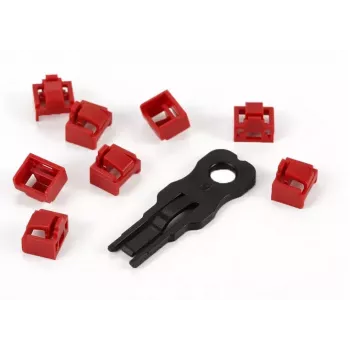 ALLNET TP/RJ45 blokkoló piros 10 darabos csomag biztonsági kulccsal, porvédő sapka, hálózati biztonsági zár (ALL-TP-RJ45-Blocker-10PCS)