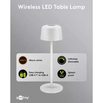GOOBAY Wireless LED asztali lámpa, S méret, 25 cm, fehér