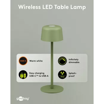 Goobay vezeték nélküli LED asztali lámpa, S méret, 25 cm, zöld