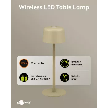 GOOBAY Wireless LED asztali lámpa, S méret, 25 cm, bézs