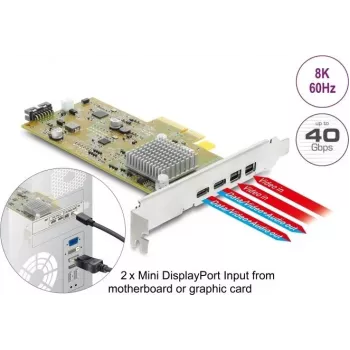 Delock PCI Express x4 kártya 2 x külső USB Type-C 40 Gbps (DP Alt Mode) aljzathoz – Low Profile formátum