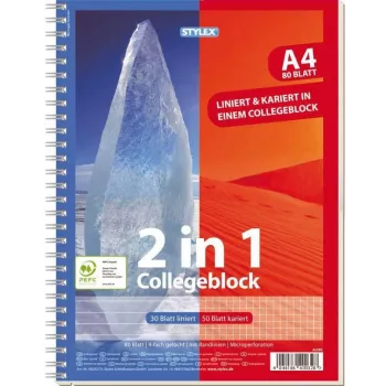 STYLEX 2-in-1 College Block DIN A4 vonalas és kockás
