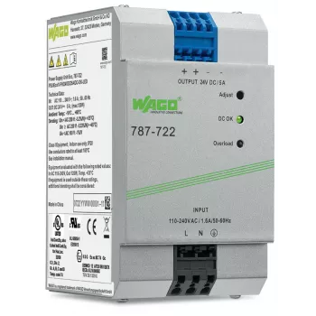 WAGO 787-722 tápegység, 120 W, 24 V DC, 5 A, DIN-sín, aktív PFC