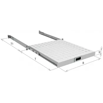 EFB-Elektronik 19 inch 1U kihúzható polc, állítható beépítési mélység 950-1050 mm, 30 kg teherbírás, szekrénymélység 1200 mm, RAL 7035 világosszürke