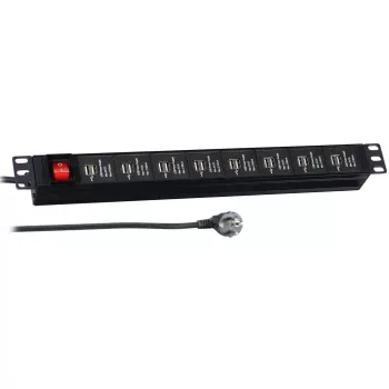 EFB Elektronik 19 inch 1U rack USB töltő PDU - 16 USB port, CEE 7/7 bemenet, fekete