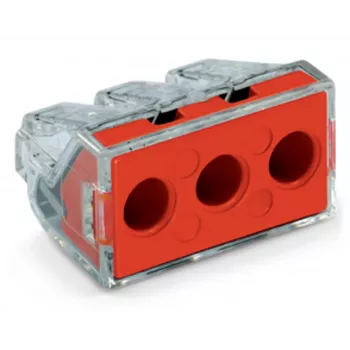WAGO 773-173 csatlakozódoboz, 3 pólusú, Push-Wire, 41A, 400V, piros/átlátszó