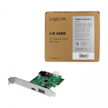 LogiLink PCI Express USB 3.2 kártya, 5 Gbps, 2 külső + 3 belső USB-A csatlakozó