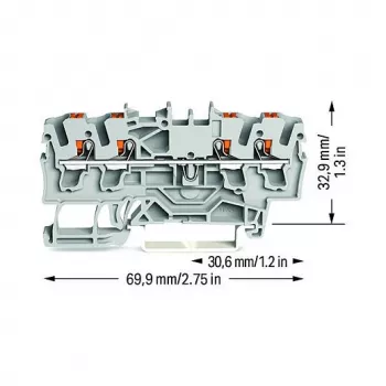 WAGO átmenő sorkapocs, 4 vezetékes, push-in, 2,5 mm², szürke