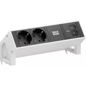 Bachmann DESK2 asztali tápmodul 2x CEE7/3 1x USB-C 65W 0,2 m RAL9010