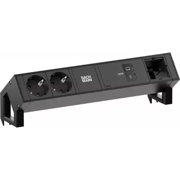 Bachmann DESK2 asztali tápmodul 2x Schuko 1x USB-C 100W 1x modulnyílás 0,2 m kábel RAL9005 mélyfekete