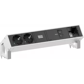 Bachmann DESK2 asztali tápmodul 2x Schuko 1x USB-C 100W 1x bővítőmodul-hely 1m kábel INOX