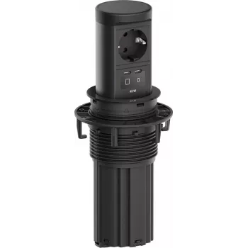 Bachmann ELEVATOR 2 süllyeszthető asztali tápegység 1x Schuko aljzattal és 1x USB-C 45W, kábel 2,0 m, RAL 9005 mélyfekete