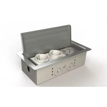 BEP24 BS padlókonnektor 3303E 3x Schuko, kefélt rozsdamentes acél