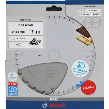 BOSCH POWERTOOLS PRO fa akkumulátoros körfűrészlap 165 mm (2 darabos promóciós csomag)