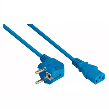 Kabelmeister tápkábel Schuko dugó Type E+F (90°-ban hajlított) IEC C13 csatlakozóra, kék, 1,0 m