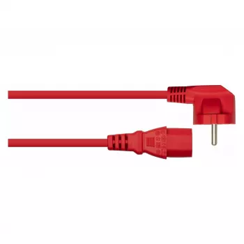 Kabelmeister hálózati kábel Schuko dugó Type E+F (90°-ban hajlított) IEC C13-ra, piros, 0,75 m