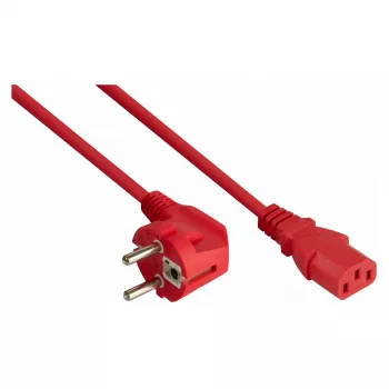 Kabelmeister hálózati kábel Schuko dugó Type E+F (90°-ban hajlított) IEC C13-ra, piros, 0,75 m