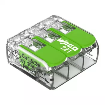 WAGO 221-423 3 eres kompakt csatlakozó, 4 mm², átlátszó