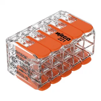 WAGO 221-420 kompakt összekötő karokkal, 10 eres, 0,2–4 mm², átlátszó ház, narancssárga kar, 10 darabos csomag
