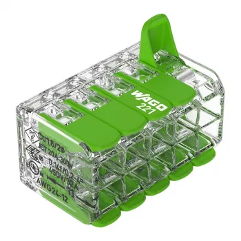 WAGO 221-430 COMPACT 2 eres csatlakozó, 0,2–4 mm², 15 darab, Green Range