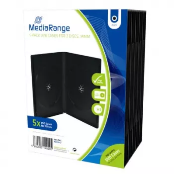 MEDIARANGE kiskereskedelmi csomag DVD tok dupla - DVD videodoboz - kapacitás: 2 CD/DVD - fekete (5 darabos csomag)